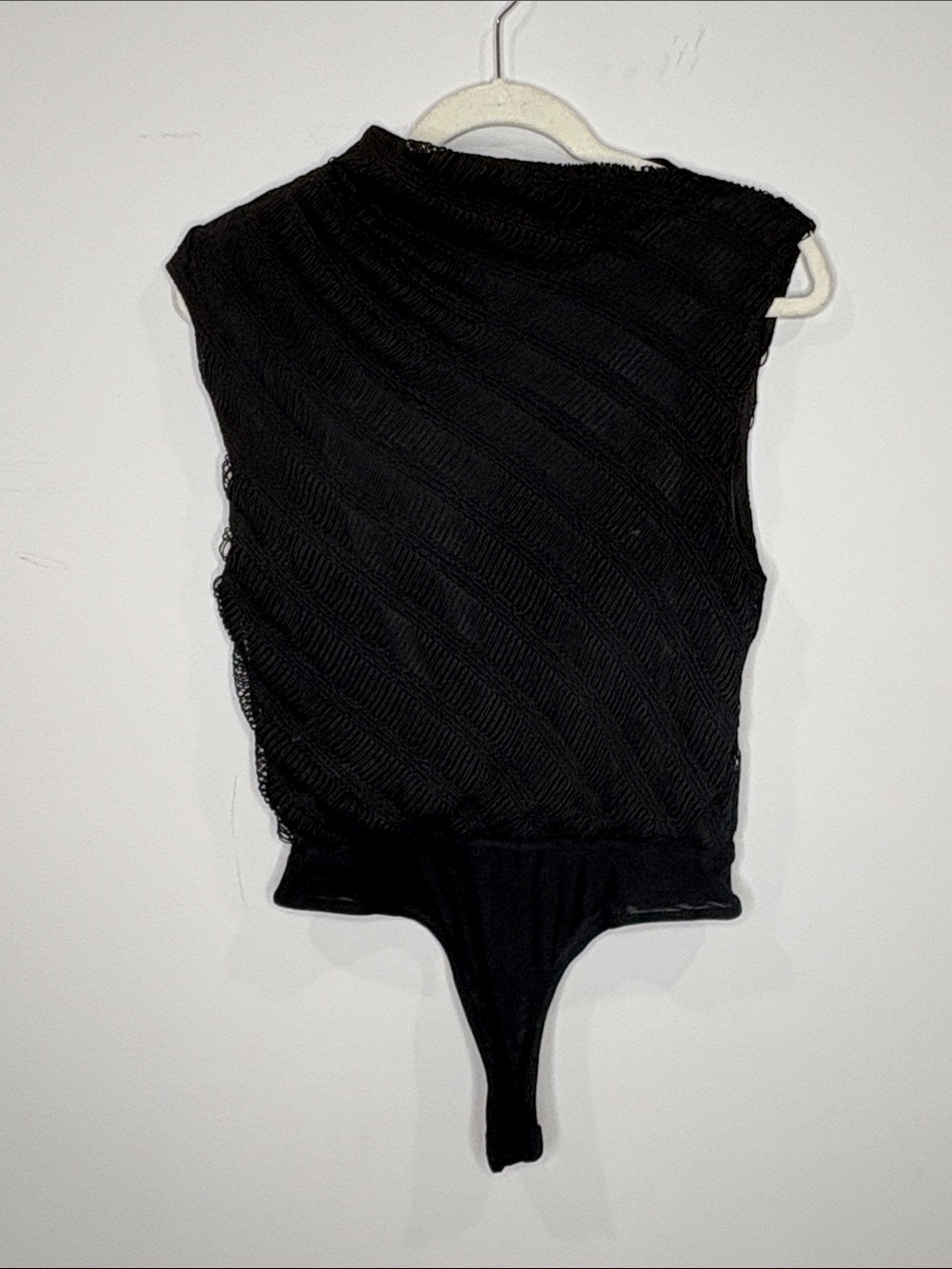 Vici Black Sleeveless Textured Thong Bodysuit Small